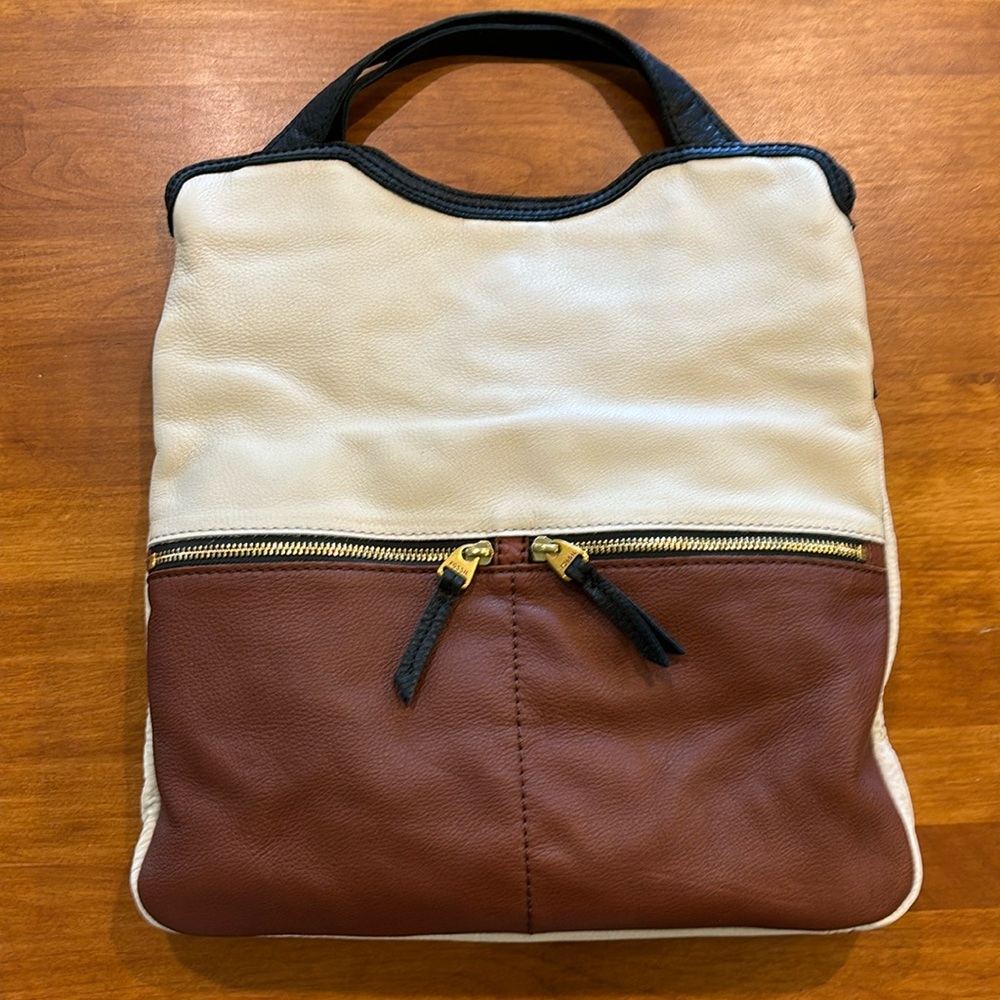 FOSSIL BUCKET HOBO TOTE Leather Tri-Color EUC & Strap Crossbody 2-Way Bag Boho - Picture 4 of 17